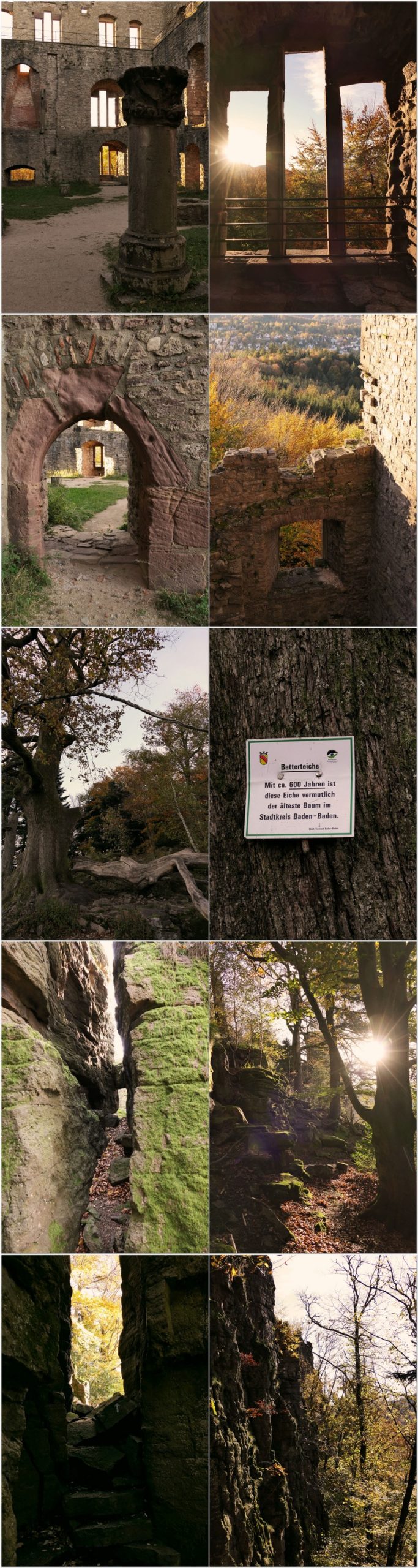 Goldener Herbst in Baden-Baden. Zum Alten Schloss Hohenbaden und durch das Battert - Felsenmeer
