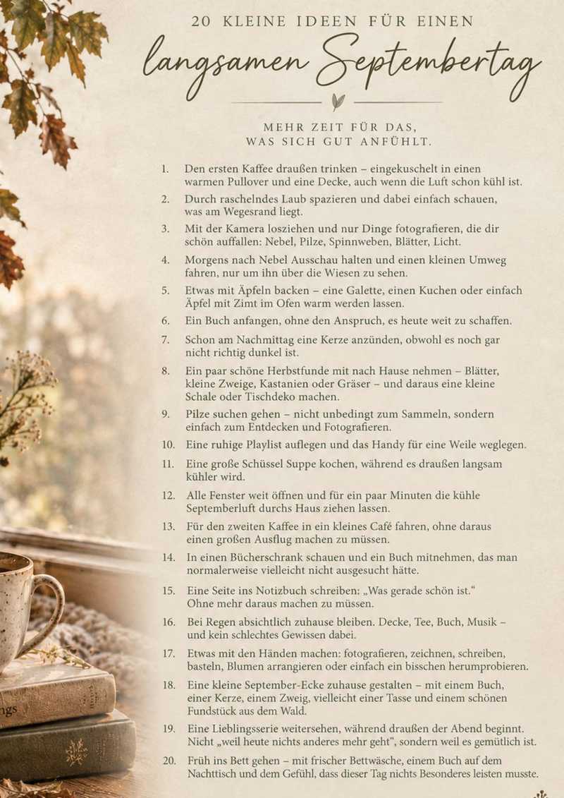 20 Ideen für einen langsamen Septembertag